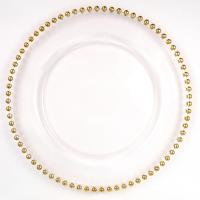 Gold Beaded Clear Glass Charger, 13"