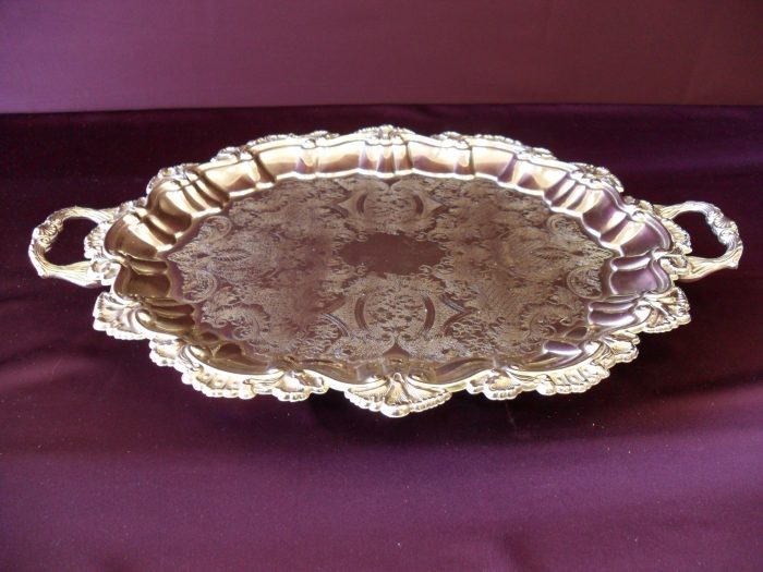 16" x 20" Oval Silver Plated Tray with Ornate Edges