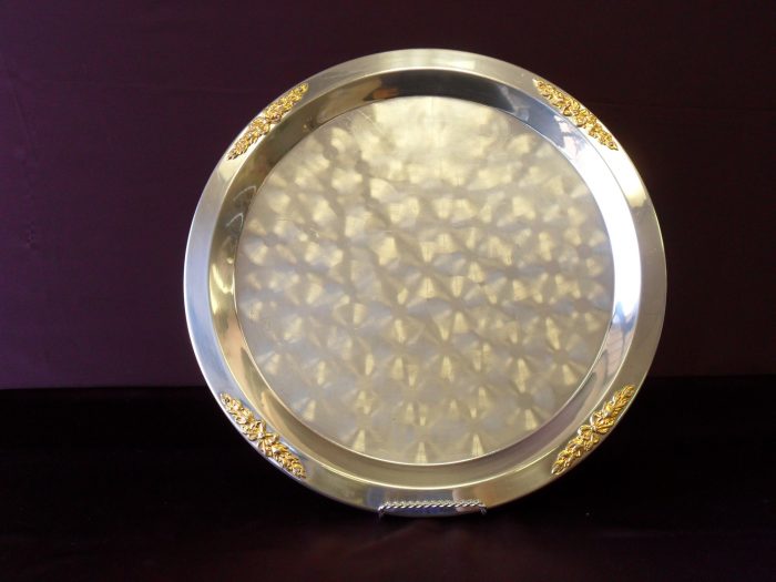 20" Round Stainless Steel Tray with Gold