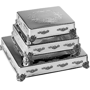 Rose Accent Square Silver Plated Cake Plateau