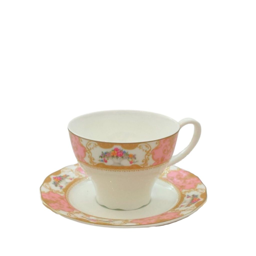 Pink Floral Bone China Cup & Saucer