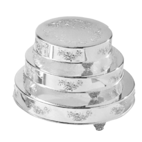 Rose Accent Round Silver Plated Cake Plateau