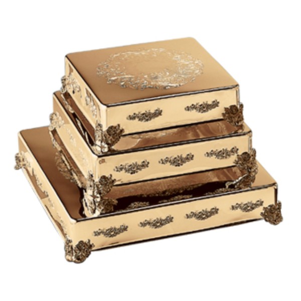 Rose Accent Square Gold Plated Cake Plateau