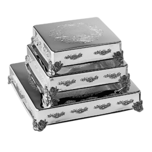 Rose Accent Square Silver Plated Cake Plateau