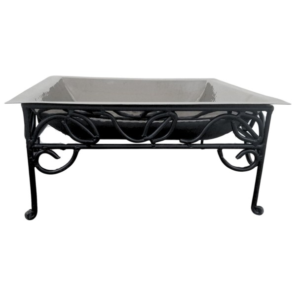 13.5" Sq Bowl w/Wrought Iron Stand - Image 2